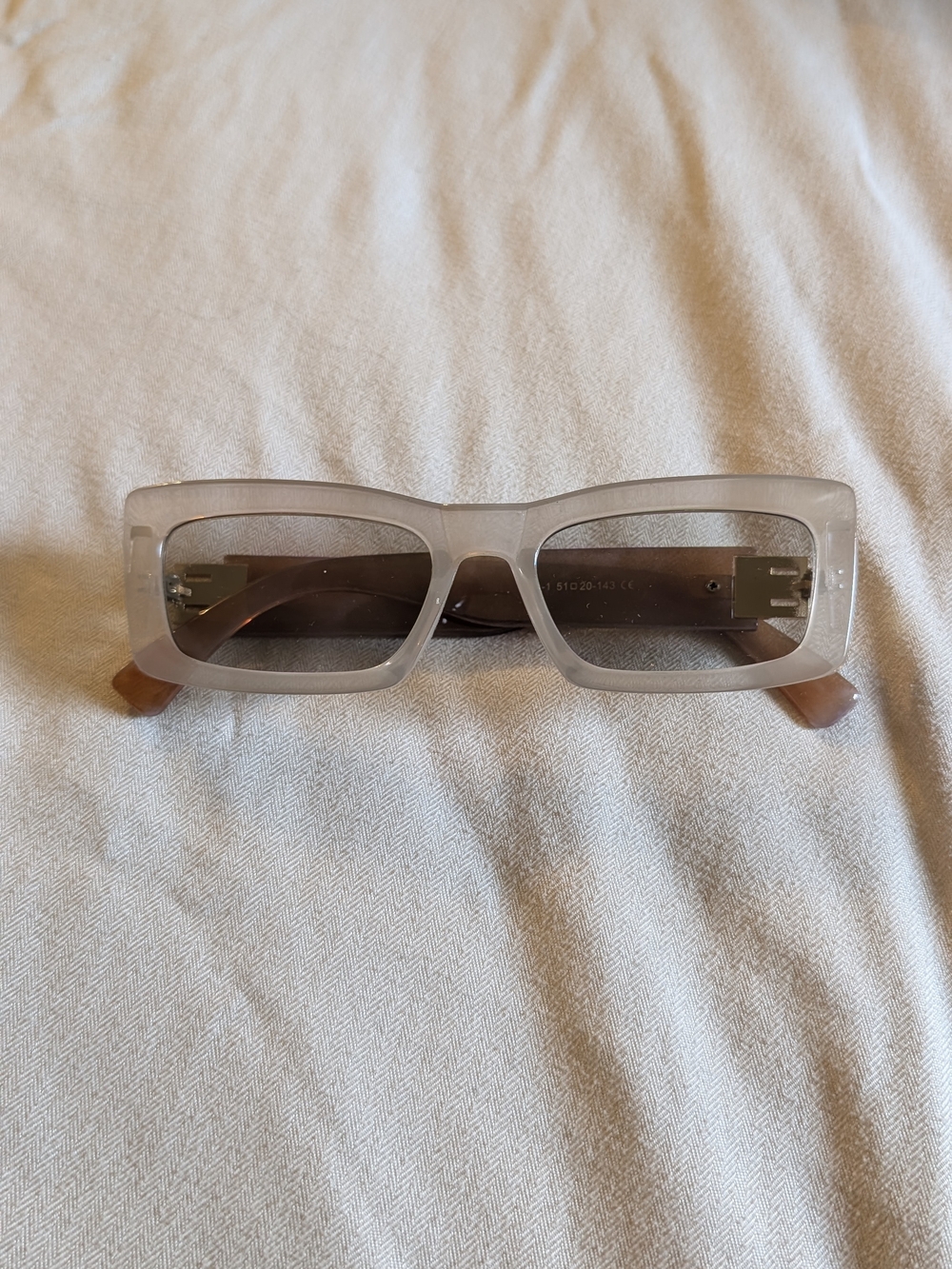 Rectangular Frosted Clear Sunglasses with Brown Tint
